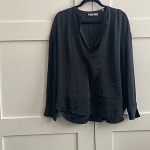 Vince black silk tunic with slit front.